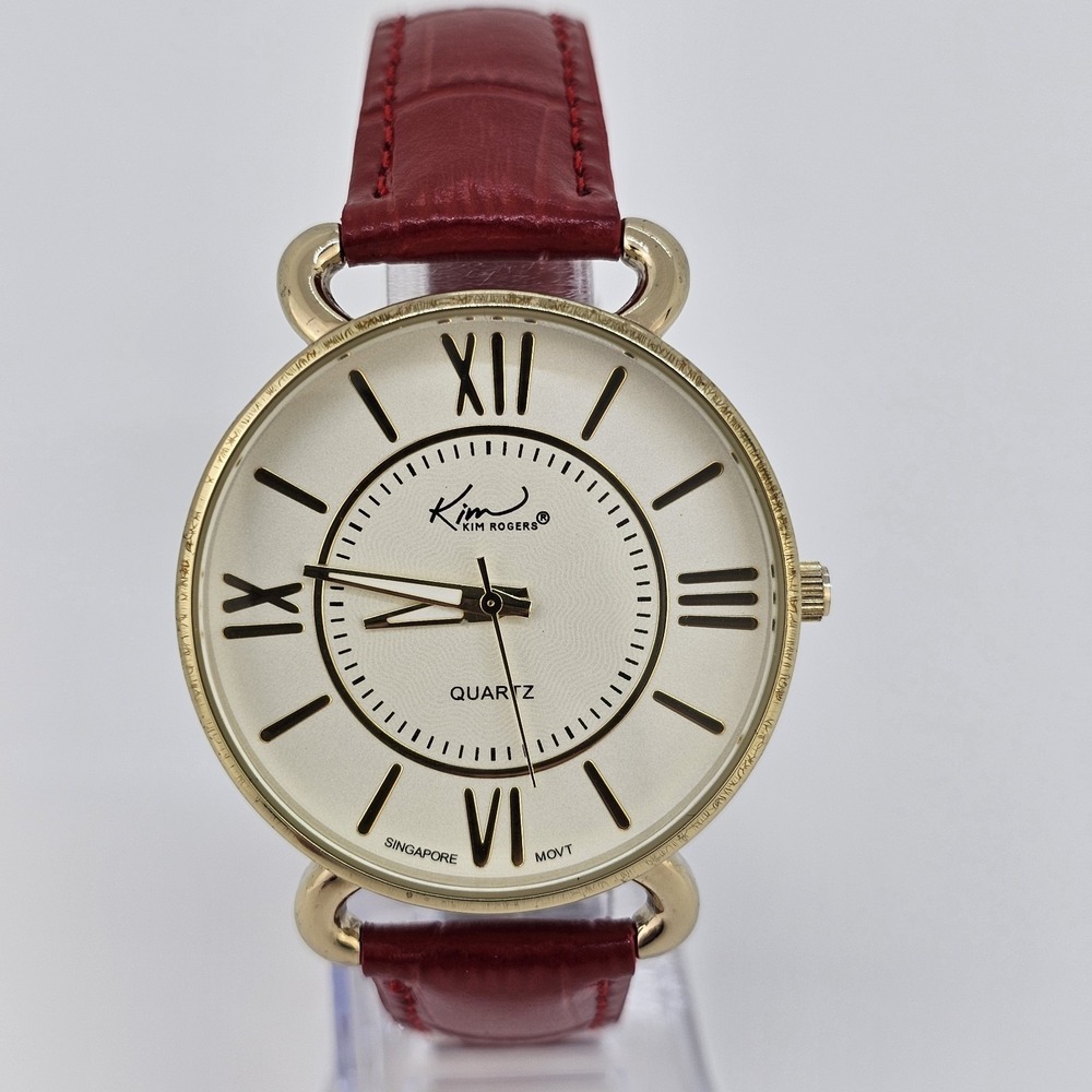 Kim Rogers Women's Watch 40MM Cream Dial NEW Red‎ Leather Bands NEW Battery